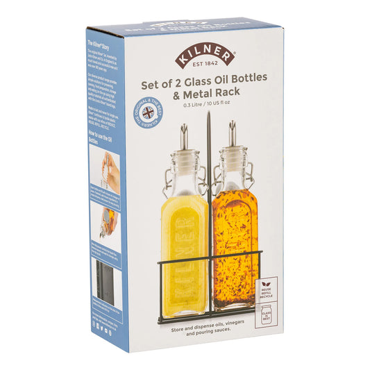 Kilner Set of 2 oil bottles & metal rack
