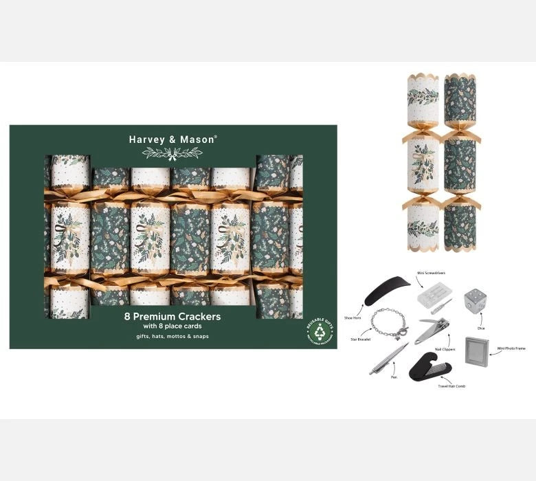 12.5" Premium Green Mistletoe Christmas Crackers - Pack of 8
