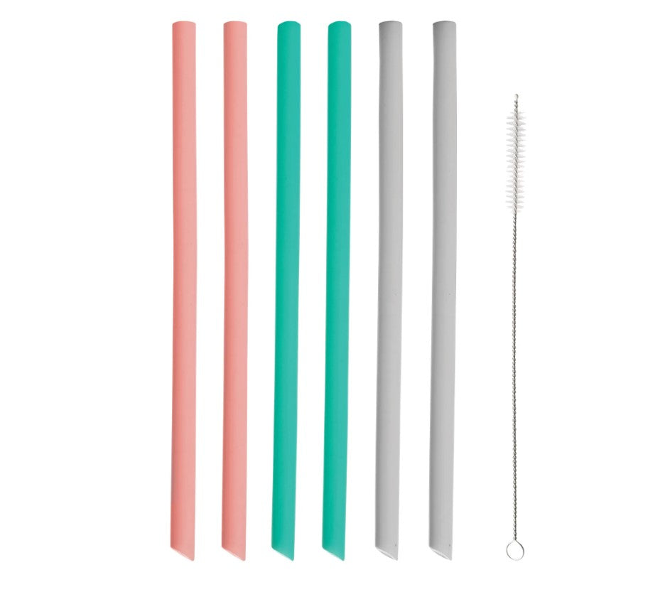 Silicone Straight Straws Set Of 6 with cleaning brush