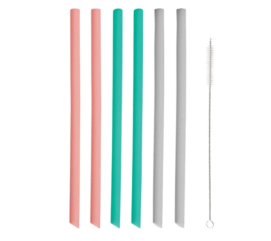 Silicone Straight Straws Set Of 6 with cleaning brush