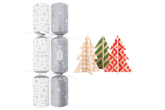 10'' Eco Silver Tree Christmas Crackers Party Xmas Per 50