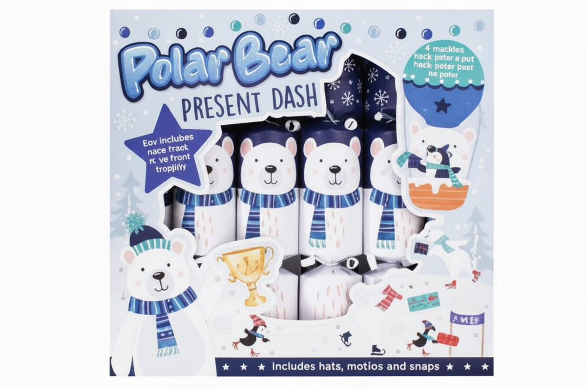 12" Polar Bear Dash Christmas Crackers - Pack of 6