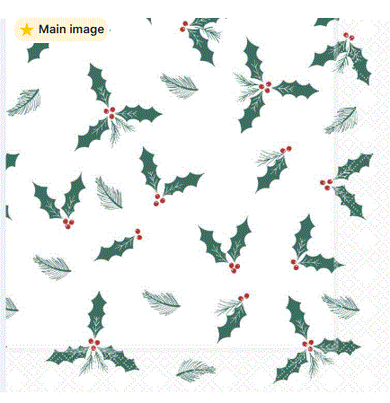 33cm 2Ply Jolly Holly Napkins Per 100