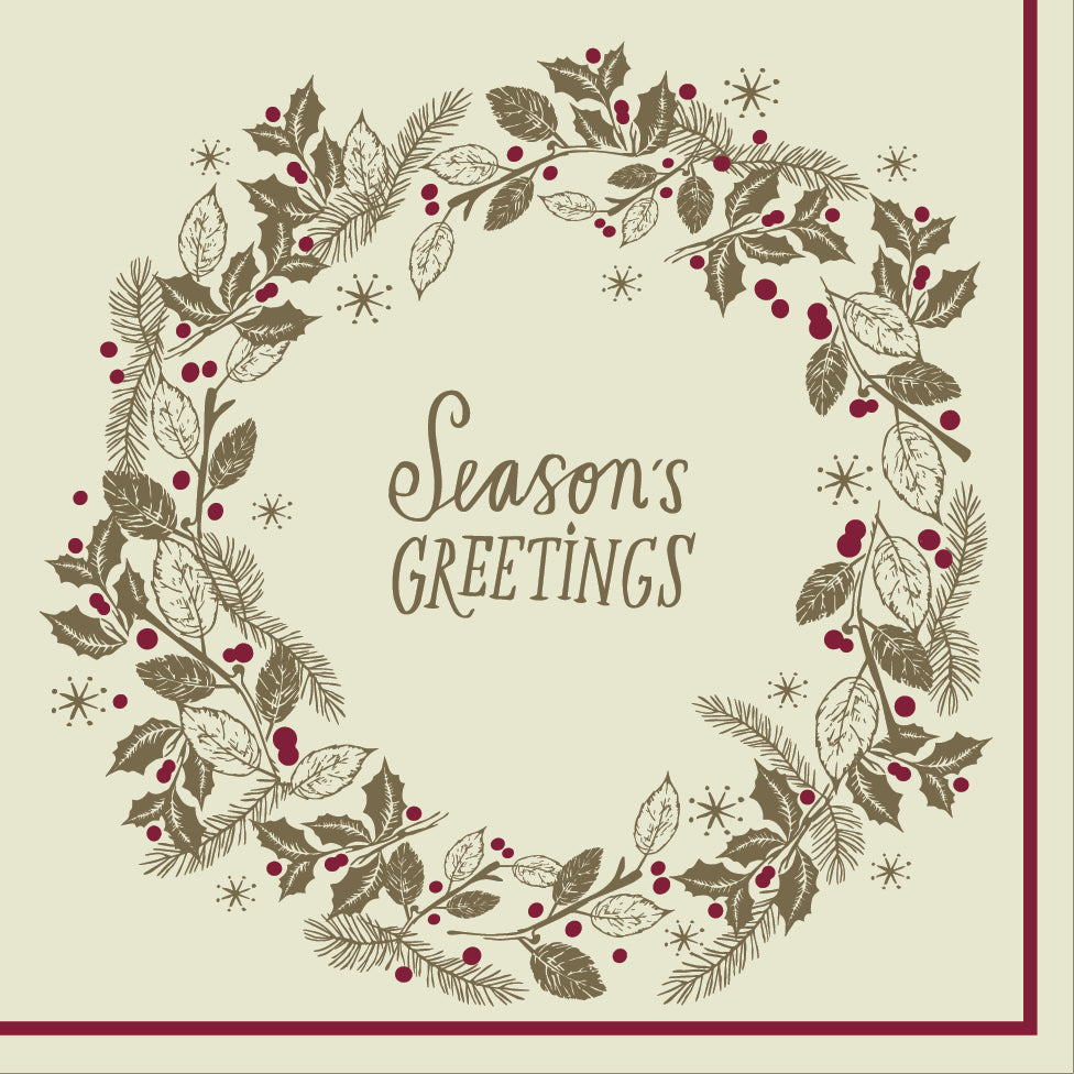 Seasons Greetings Napkins 33cm 2ply Serviettes Per 100