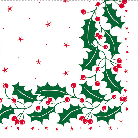 33cm 2Ply Holly on White Serviettes Per 250