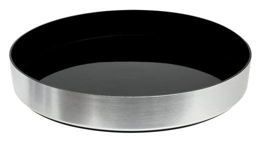 Round Non Slip Black & Brushed Aluminium Effect Tray