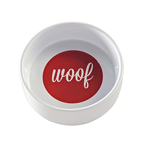Woof 15Cm White & Red Dog Bowl Each