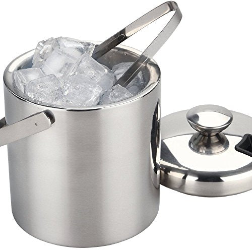 Large Double Walled Stainless Steel Insulated Ice Bucket With Tongs Lid Drain Each