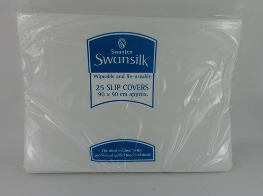 White Swansilk Table Covers 90x90cm Per 25