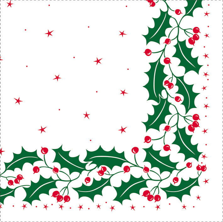 40cm 2Ply Holly on White Serviettes Per 125