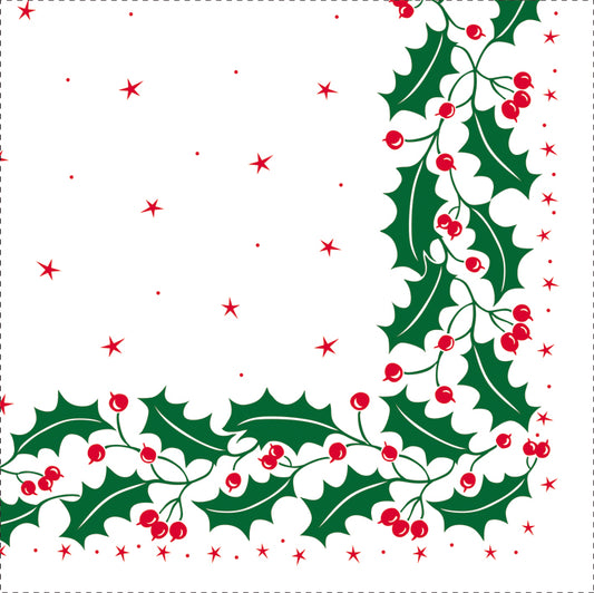 40cm 2Ply Holly on White Serviettes