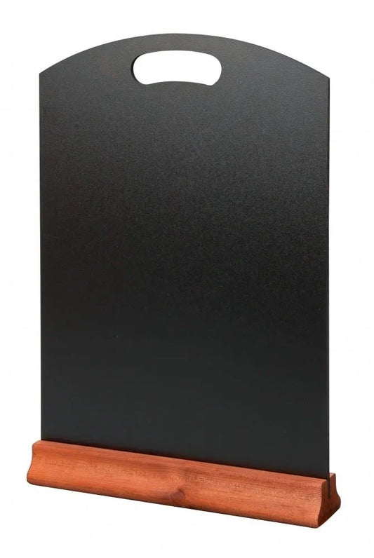 Black A3 Hand Held Menu Chalkboard Mahogany Base