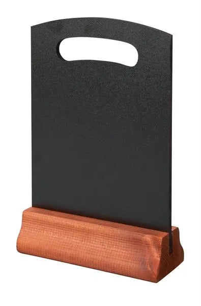 Black A5 Hand Held Menu Chalkboard Mahogany Base