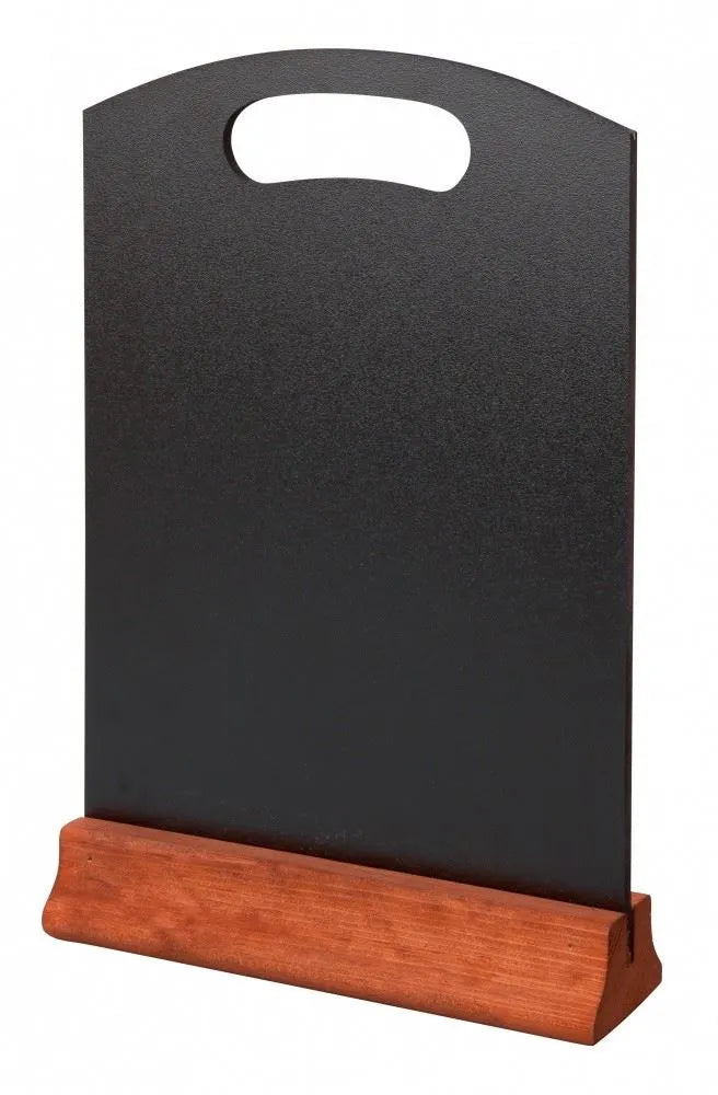 Black A4 Hand Held Menu Chalkboard Mahogany Base