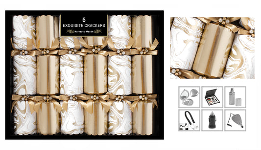 Harvey & Mason Luxury Gold Marble Christmas Crackers Per 6