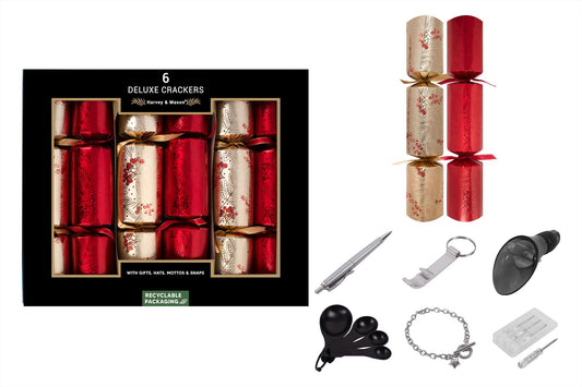 Harvey & Mason Luxury Red & Gold Berry Christmas Crackers Per 6
