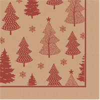 33cm 2Ply Red Xmas Trees Kraft Serviettes Per 100