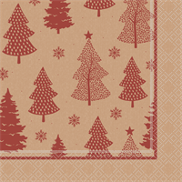 40cm 2Ply Red Xmas Trees Kraft Serviettes Per 150