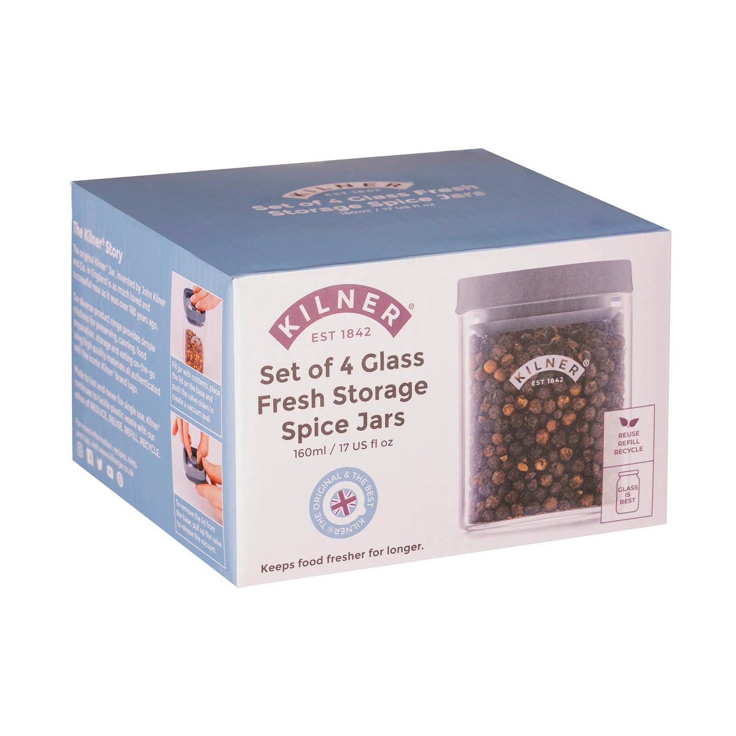 Kilner Fresh Storage 4pce Spice Jar Set 0.16Litre