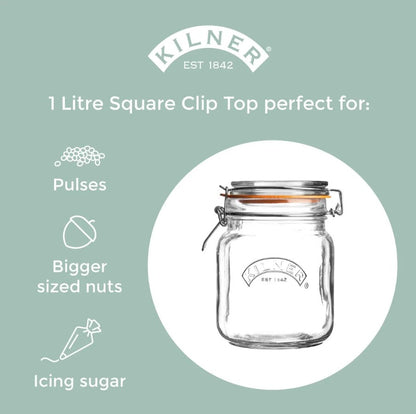 Kilner Clip Top Square Jars 1 Litre