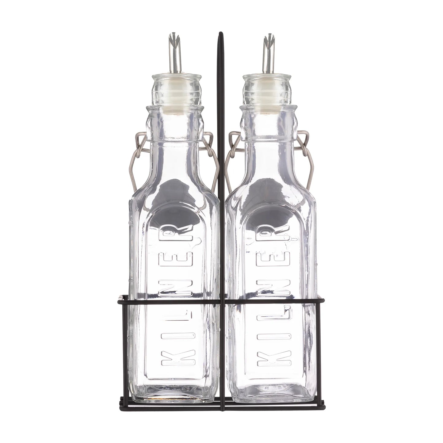 Kilner Set of 2 oil bottles & metal rack