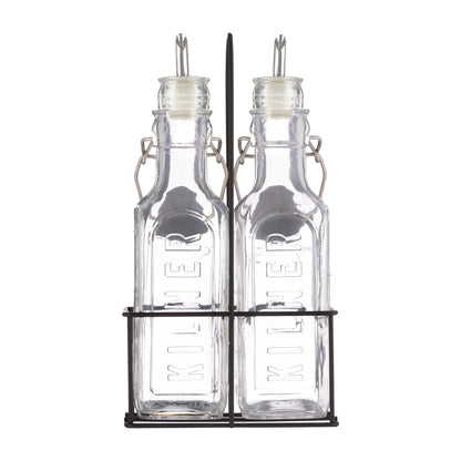 Kilner Set of 2 oil bottles & metal rack