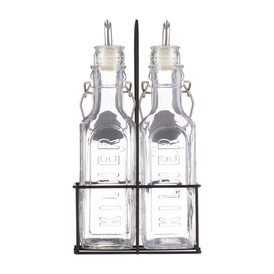 Kilner Set of 2 oil bottles & metal rack