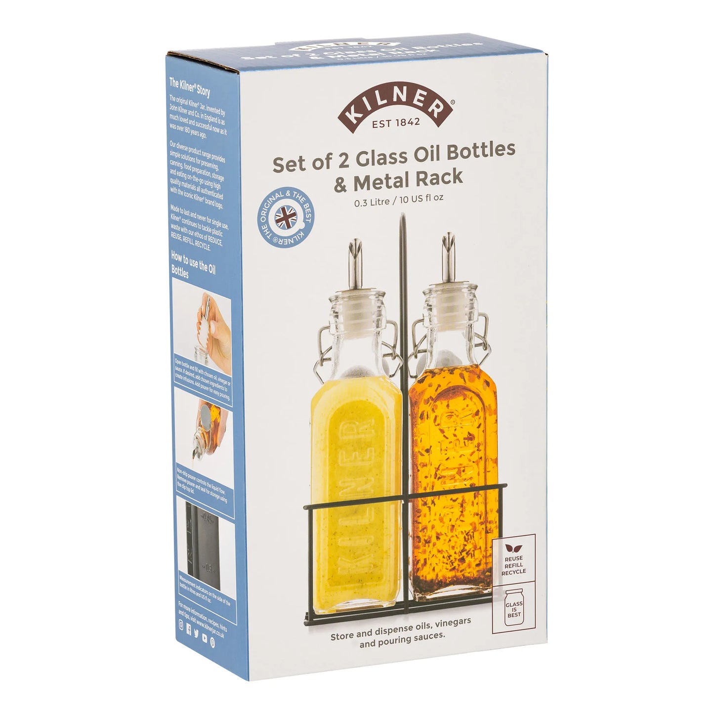 Kilner Set of 2 oil bottles & metal rack