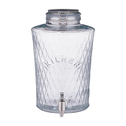Kilner 8L Diamond Dispenser With Stainless Steel Pull Tap