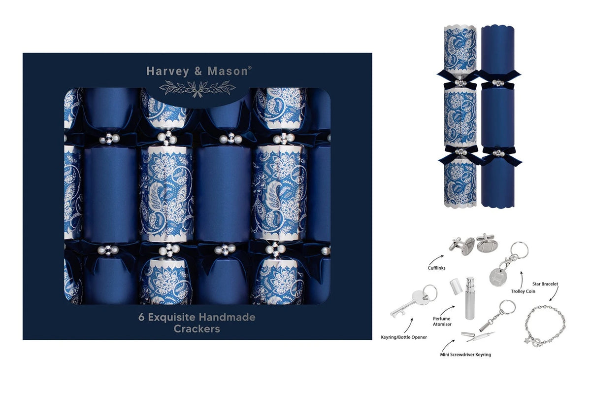 13.5" Exquisite Blue Paisley Christmas Crackers - Pack of 6