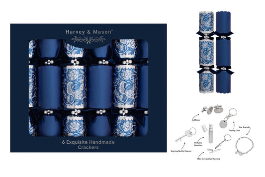 13.5" Exquisite Blue Paisley Christmas Crackers - Pack of 6