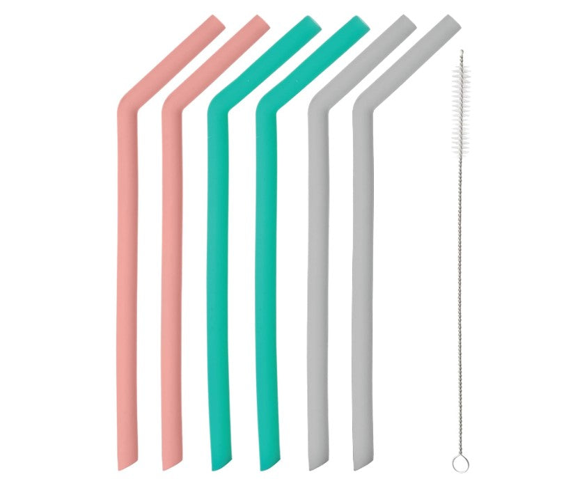 Silicone Bent Straws Set Of 6