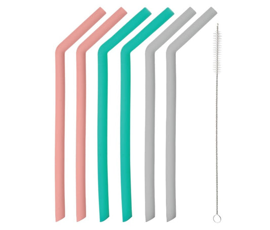 Silicone Bent Straws Set Of 6