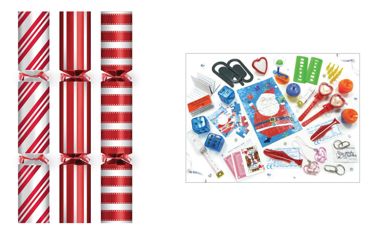 11" Red & White Candy Stripe Christmas Crackers - Box of 50