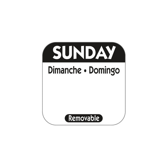 Sunday 'Black' Day Dot Labels 25mm Per 1000