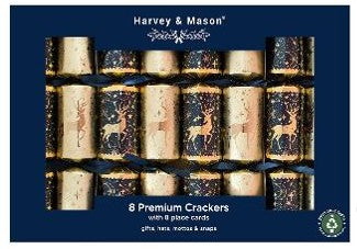 12.5" Premium Navy Reindeer Christmas Crackers - Pack of 8