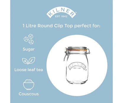 Round Kilner Cliptop Jars 1 litre Per 4