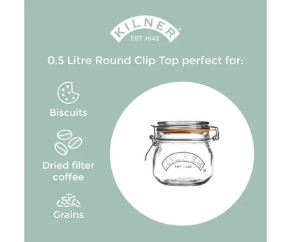Round Kilner Cliptop Jars 0.50ltr Per 6