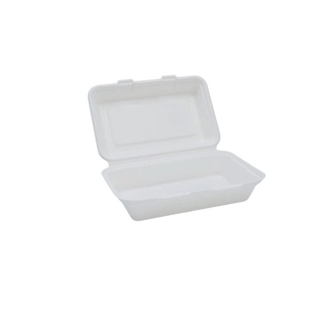 9.5x6.5" 1000ml Bagasse Clamshell Lunch Boxes Per 50