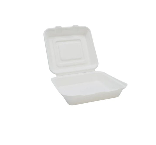 10"  Bagasse Clamshell Meal Boxes