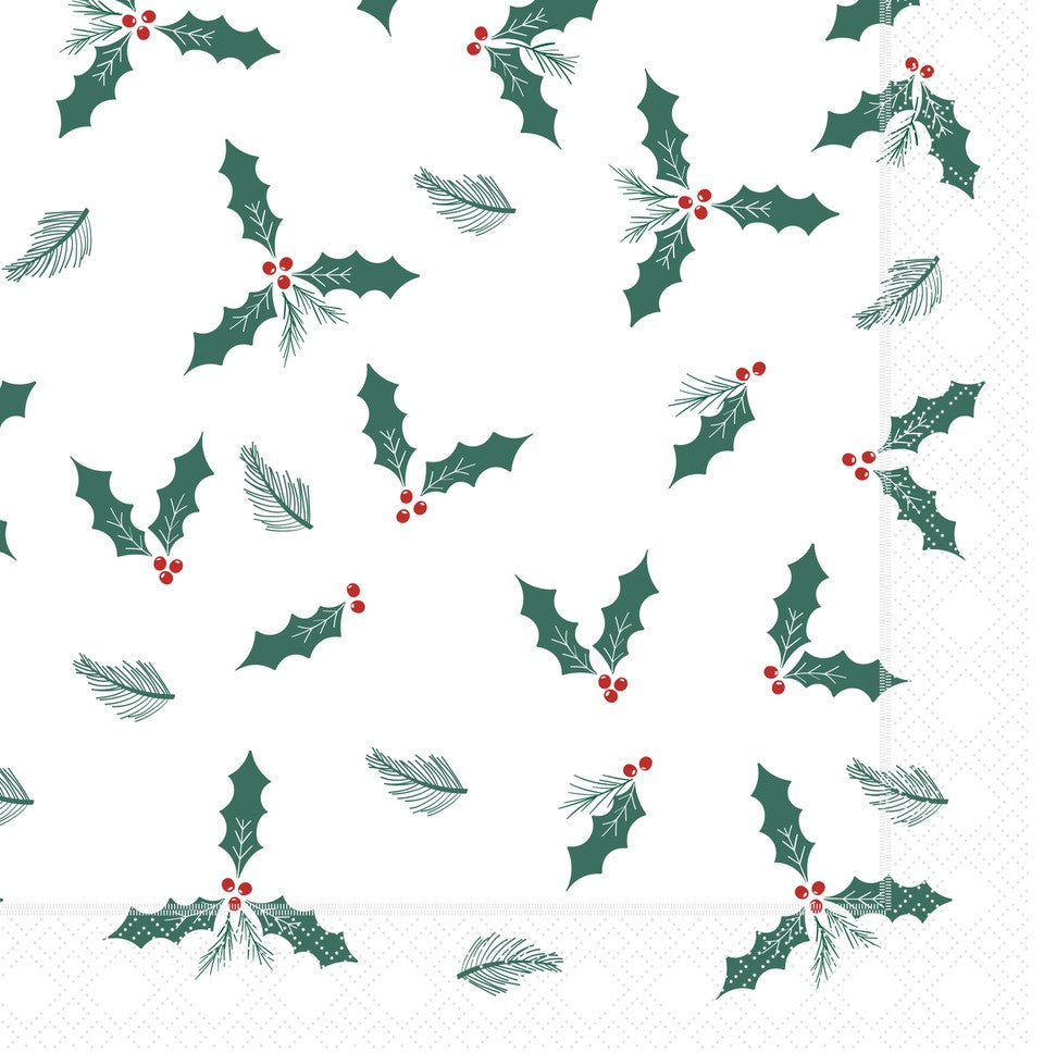 40cm 3Ply Jolly Holly Napkins Per 100