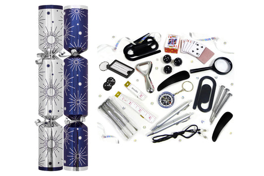 12" Blue Starburst Christmas Catering Crackers - Per 50