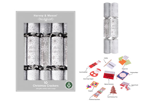 10 Pack Silver Snowflake 14" Crackers