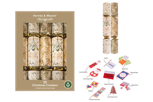 10 Pack Gold Mistletoe 14" Crackers