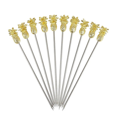 Beaumont Gold Plated Tiki Pineapple Cocktail Garnish Picks (Pack of 10)