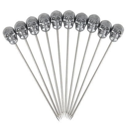 Beaumont Zinc Plated Skull Cocktail Garnish Picks (Pack of 10)