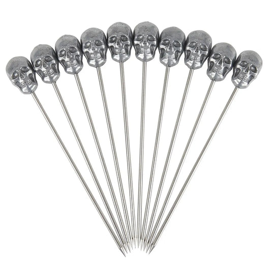 Beaumont Zinc Plated Skull Cocktail Garnish Picks (Pack of 10)