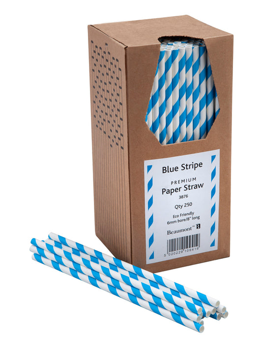 8" Paper Blue Stripe Straws