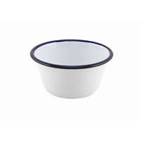 Enamel Round Deep Pie Dish White & Blue 12cm