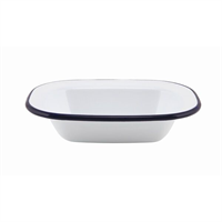 Enamel Rectangle Pie Dish White & Blue 16cm